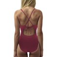 thumbnail image 4 of Womens Swimsuits Tankini Solid Color Triangle Backless Summer Beach Women's Swimwear Wine, 4 of 4