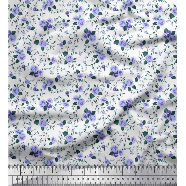 Soimoi Tissu en Poly Georgette Imprimé Feuilles et Roses par Yard 52 Pouces de Large