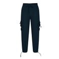 thumbnail image 3 of XZNGL Casual Pants for Men, Cotton Linen Blend Drawstring Elastic Waist Multi Pocket Cargo Style, Low Rise, Straight Leg, Breathable Summer Winter Wear, 3 of 6