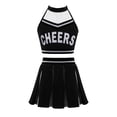 thumbnail image 3 of Xnihocha Girls Classic Cheerleading Team Uniform Mesh Splice Crop Top with Pleated Boxer Skirts Rooter Stage Suit Black 14, 3 of 5
