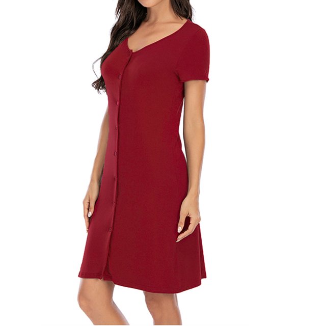Chemise de Nuit Boutonnée pour Femme, Manches Courtes, Col en V, Vêtement de Nuit, Chemise de Sommeil Style Boyfriend, Robe de Pyjama Douce et Confortable