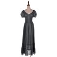 thumbnail image 2 of Robe Maxi pour Femme, Style Renaissance Paysanne, Style Bohème, Manches Cap, Bordure en Dentelle, Gris, Moyen, 2 of 5