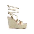 thumbnail image 3 of BLISSFUL STEP Sandales Espadrilles à Plateforme à Talon Compensé à Lacets pour Femmes Or 7,5, 3 of 7