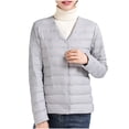thumbnail image 1 of Cameland Women's Solid Color Lightweight Down Jacket V-neck Short Jacket Long Sleeved Cotton Jacket, 1 of 3