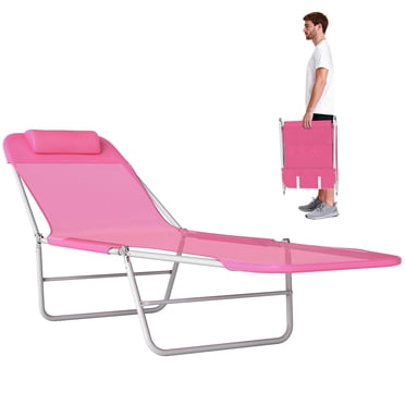 Outsunny Outdoor Lounge Chair, Folding Adjustable Reclining Chair, Pink