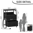 thumbnail image 3 of Eunos Petite Table de Chevet avec Station de Charge pour Chambre, Commode Noire avec Étagères de Rangement, 3 of 7