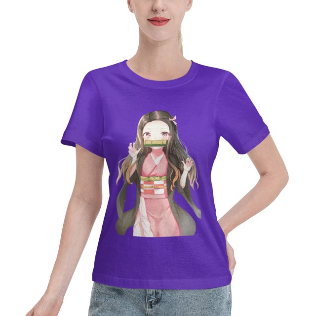 T-Shirt Basique à Manches Courtes pour Femmes Demon Slayer Blade Nidouzi