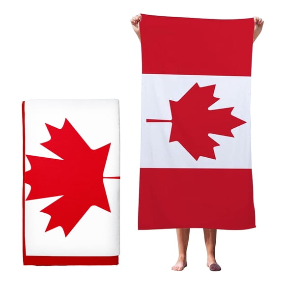 Canada XL Beach Towel 32in x 65in at 410GSM Thickness with Canada Flag Design - Versatile Large Microfiber Canada Beach Towel, use as a Travel blanket, It's a quick dry towel