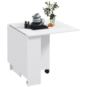HOMCOM Foldable Dining Table with Storage Shelves Drop Leaf Wheels, White