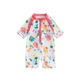 thumbnail image 1 of Fortune Toddler Girls Rash Guard Swimsuit Short Sleeve Floral Print Ruffle Bathing Suit, 1 of 7
