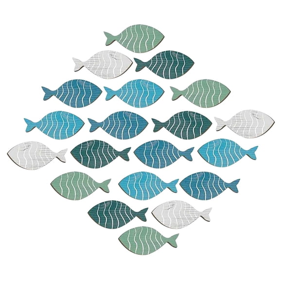 20-Piece Wooden Fish Wall Art - School of Fish Wall Hanging for Beach House, Lake Cabin & Outdoor Decor, Natural Coastal Themed Home Accents