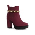 thumbnail image 1 of BLISSFUL STEP Women's Platform Chain Block High Heel Ankle Boots Burgundy 6, 1 of 7