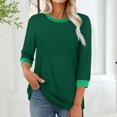 thumbnail image 2 of HAiming Chandails 3/4 pour Femmes, Hauts Habillés Décontractés, Blocs de Couleur, Col Ras du Cou, T-Shirts Basiques de Mode d'Automne, Vêtements, 2 of 7