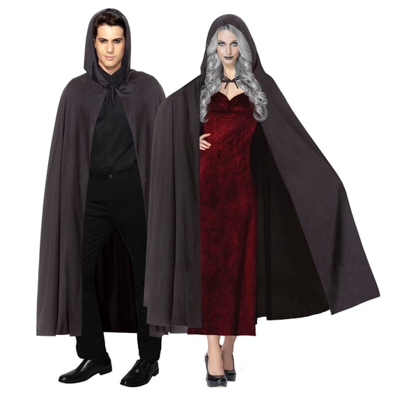 Way to Celebrate Halloween Hooded Black Cape for Unisex Adults, One Size