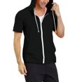 thumbnail image 4 of INSPIRE CHIC Men's Short Sleeve Hoodies Solid Color Zip Up Jackets with Hood M Black, 4 of 7