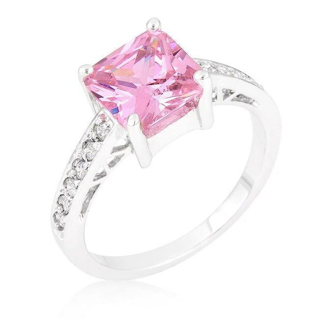 Precious Stars R07052RS-C12-08 Precious Stars Sterling Silver Princess-cut Pink Cubic Zirconia Engagement Ring
