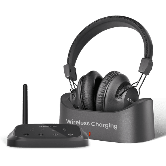 Avantree HT5009 Plus – Écouteurs Télé Sans Fil pour Regarder avec Émetteur et Station de Recharge, Pass-Through, Bluetooth 5.3, Mode Voix Claire pour Aînés, 50 H d'Autonomie