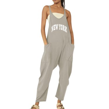 B91xZ Womens Casual Loose Jumpsuits Cute Fleece Overalls Casual Pocketed Bib Lounge Jumpsuits for Women,Gray XL