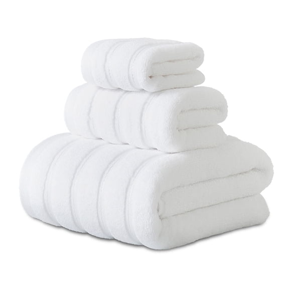 Hitime Ensemble de Serviettes de Bain (3 Pcs): 1 Serviette de Bain, 1 Serviette de Toilette et 1 Gant de Toilette. Serviettes 100 % Coton Ultra-Absorbantes pour Salle de Bain, Salle de Sport, Hôtel - Blanc.
