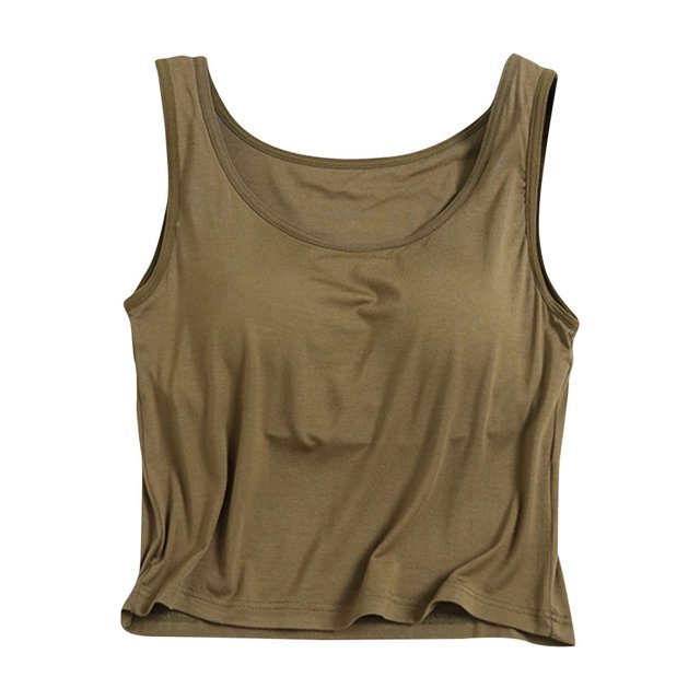 Timegard Camisoles pour Femmes avec Soutien-Gorge Intégré Camis Col Rond Sans Manches Court Haut Confortable d'Été Homerwear