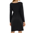 thumbnail image 4 of Women High Waist Long Sleeve Crew Neck Solid Color Pleated Mini Dress, 4 of 4