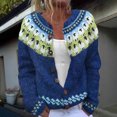 thumbnail image 2 of LMKIHUSA Chandails Fair Isle pour Femmes Ethnique Boho Graphique Tricot Coloré Manteau Col Rond Cardigan à Boutons 2025 Bleu,P, 2 of 3