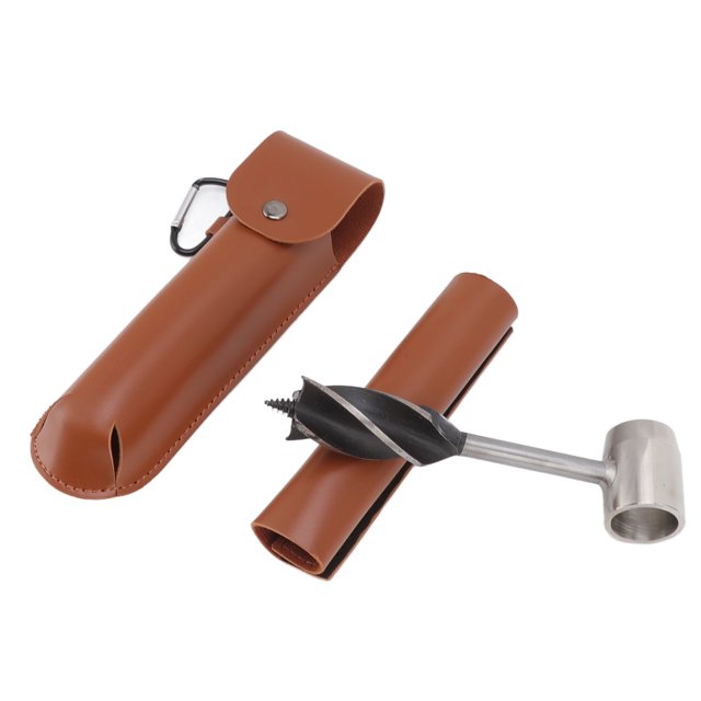 Clé de Tarière de Survie en Plein Air, Conception de Vis Sac de Rangement de Protection Clé Manuelle de Tarière en Bois Préserver les Mains Acier Cuir PU pour le Forage