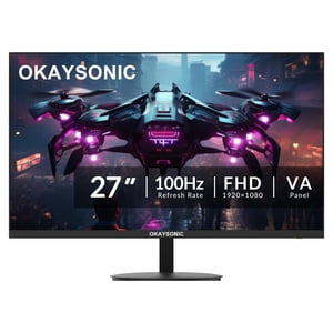 Okaysonic 27 Moniteur de bureau Inch, 100Hz FHD 1080P Écran d'ordinateur avec HDMI VGA, Soin des yeux, sans cadre 3-Side Conception sans frontières, 100x100mm VESA Montéab