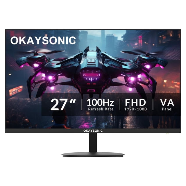 Okaysonic 27 Inch Office Monitor, 100Hz FHD 1080P Computer Screen with HDMI VGA, Eye Care, Frameless 3-Side Borderless Design, 100x100mm VESA Mountab
