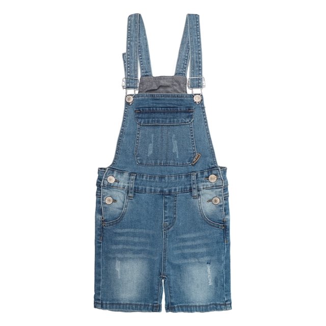 KIDSCOOL SPACE Shorts pour Filles, Shortalls d'Été en Denim Extensible Déchiré, Bleu Clair, 7-8 Ans