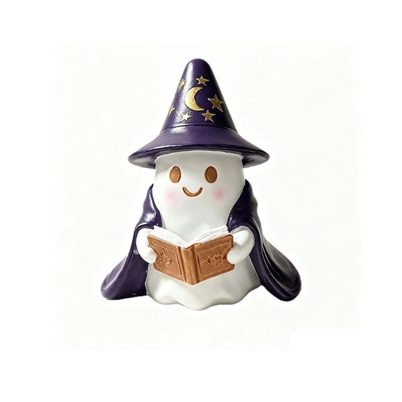 Halloween Décoration Extérieure - Figurine en Résine de Fantôme et Sorcier Halloween Lisant