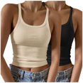 thumbnail image 1 of Timegard Camisoles 2 Pcs pour Femmes Col Rond Côtelé Sans Manches Ajusté Court Haut Décontracté Sortie Camis, 1 of 6