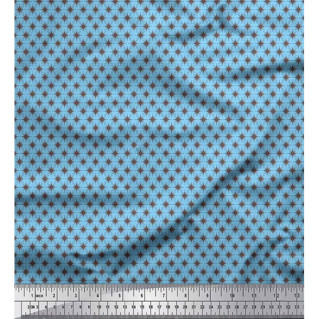 Soimoi Blue Rayon Fabric Geometrical Star Geometric Printed Fabric 1 Yard 42 Inch Wide