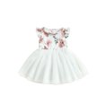 thumbnail image 1 of Kmbangi Robe Patchwork en Tulle à Imprimé Floral Manches Volantes Col Rond Ligne A pour Bébé Enfants Filles Été 1-5 Ans, 1 of 7