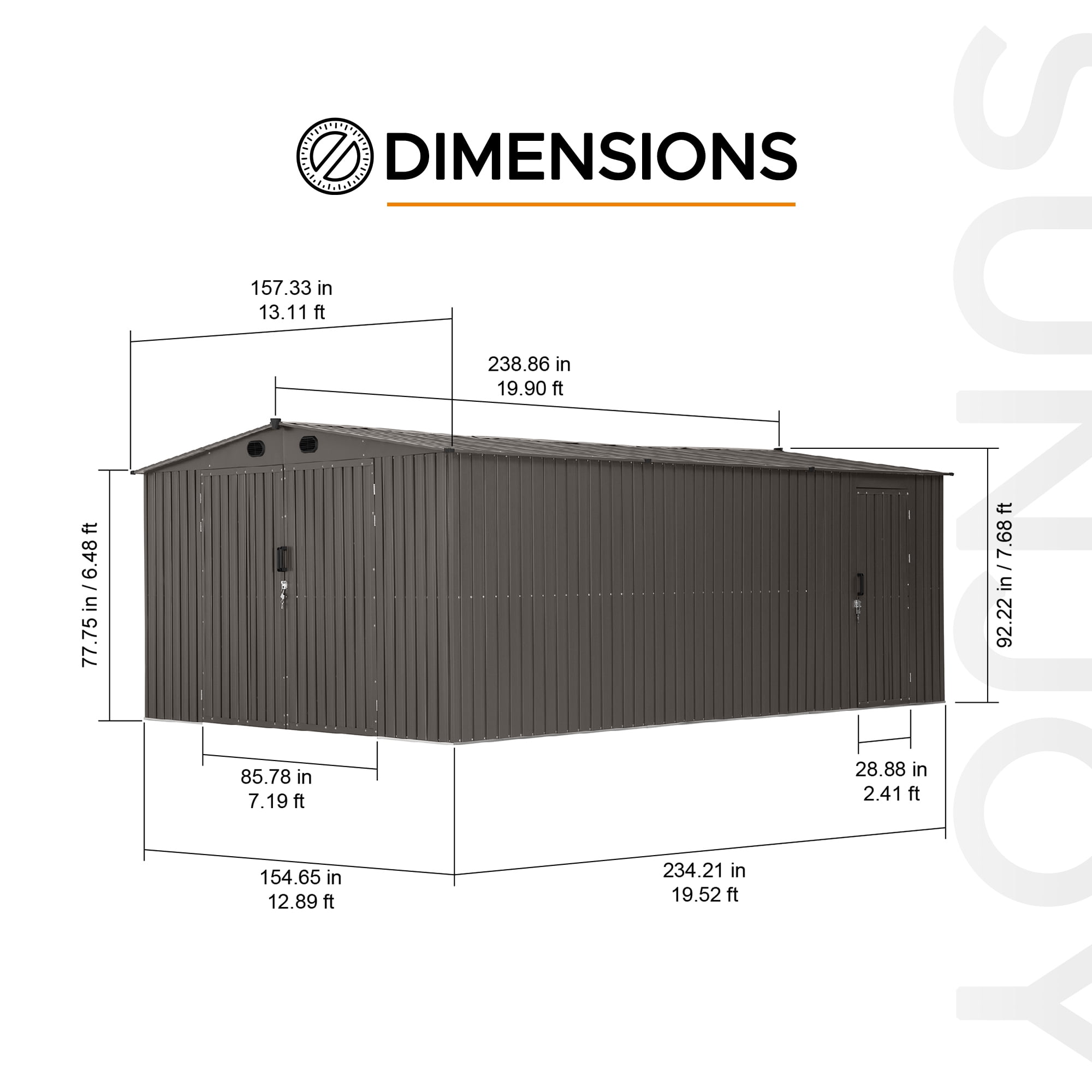 Sunjoy 10 ft. x 20 Outdoor Storage Shed, Carport, Dark Grey
