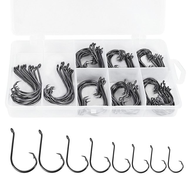 Ensemble Combiné de 150 Pcs/boîte d'Hameçons à Poisson Ronds Décalés en Acier à Haute Teneur en Carbone