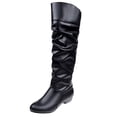 thumbnail image 1 of Babysbule Chaussures pour Femmes en Liquidation, Bottes Hautes à Enfiler pour Femmes à Talon Carré de Couleur Unie, Bottes Hauteur Genou à Bout Rond, 1 of 7