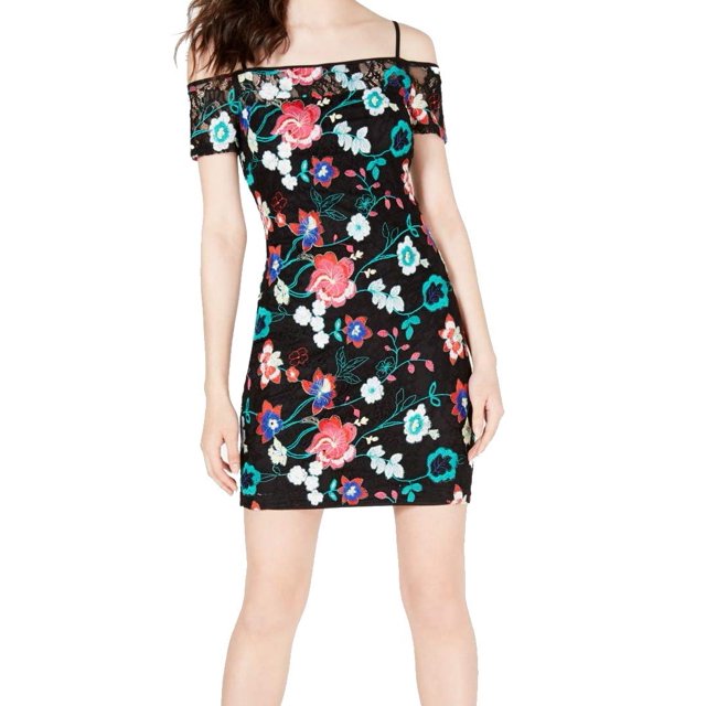 GUESS Womens Lace Off-The-Shoulder Cocktail Dress Black 4