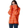 thumbnail image 3 of 2021 Automne Chandails pour Femmes Pull Col Roulé Manches Longues Plaid Côté Divisé Vérifié Outwear Ample Fit Tops, 3 of 9
