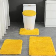 Huniupore 4 Piece Non Slip, Toilet Lid Cover and Contour Mat, Bath Mats Shower Mats Bath Rug Mat for Tub Toilet Bathroom (Yellow)