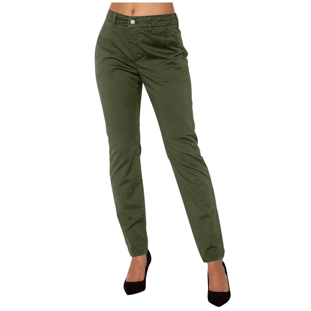 Dealovy Dress Pants Women Work Skinny Straight-Leg Trousers Solid Color Mid Rise Office Ankle Length Trousers