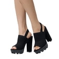 thumbnail image 1 of Womens Platform Chunky High Heel Slingback Sandals Fashion Mesh Knit Peep Open Toe Block Heeled Summer Shoes, 1 of 7