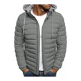 thumbnail image 2 of ITFABS Men Winter Down Jacket, Solid Color Hooded Long Sleeve Zip-Up Outer, 2 of 6