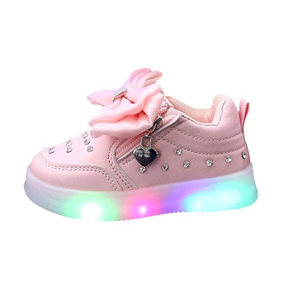 dmqupv Light Up Athletic Shoes Boy Girls' Light Up Shoes With Lace Up Bows And Rhinestones Flat Casual Sneakers Pink,Size for US 6