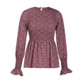 thumbnail image 4 of IROINID Liquidation T-Shirts à Manches Longues pour Femmes Col Rond Imprimé Floral Taille Élastique Manches Évasées Plissées Dentelle Manches Longues, Rouge, 4 of 9