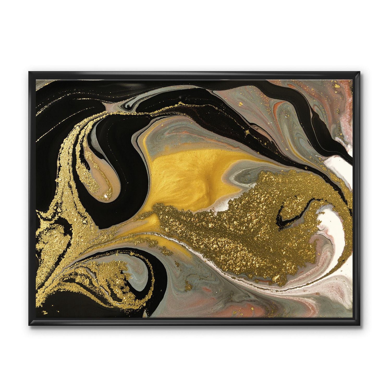 Designart Texture ondulée marbrée or et noir I ART MURAL À CADRE FLOTTÉ