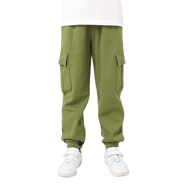 MIASHUI Girls Sweatpants Unisex Children Cargo Pants Kids Solid Color Trousers,Green,11-12 Years
