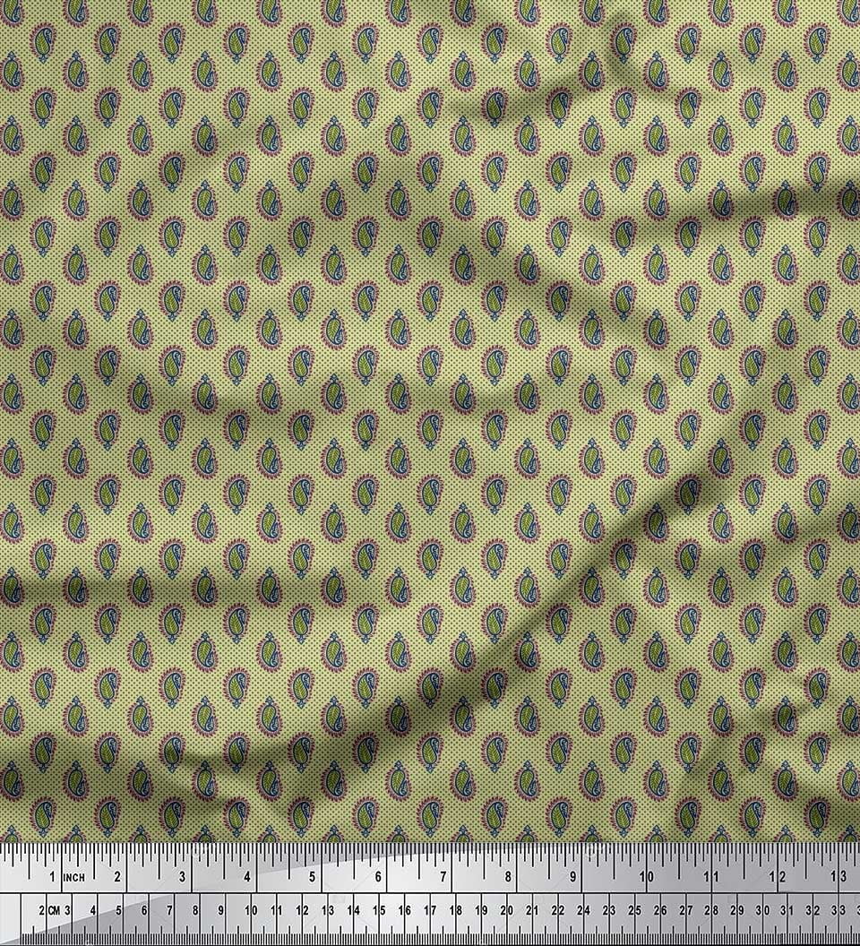 Soimoi Silk Fabric Dot & Paisley Small Print Fabric by The Yard 42 Inch Wide