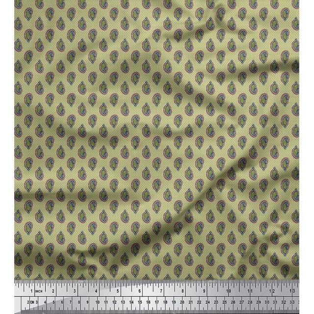 Soimoi Moss Georgette Fabric Dot & Paisley Small Print Fabric by The Yard 42 Inch Wide