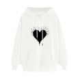 thumbnail image 1 of XZNGL Womens Comfortable Sweater Heart Pattern Printed Womens Hooded Pocket Drawstring Sweater, 1 of 4